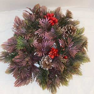 Vintage Plastic Christmas Pillar Candle Wreaths Poinsettia & Berries & PineCone